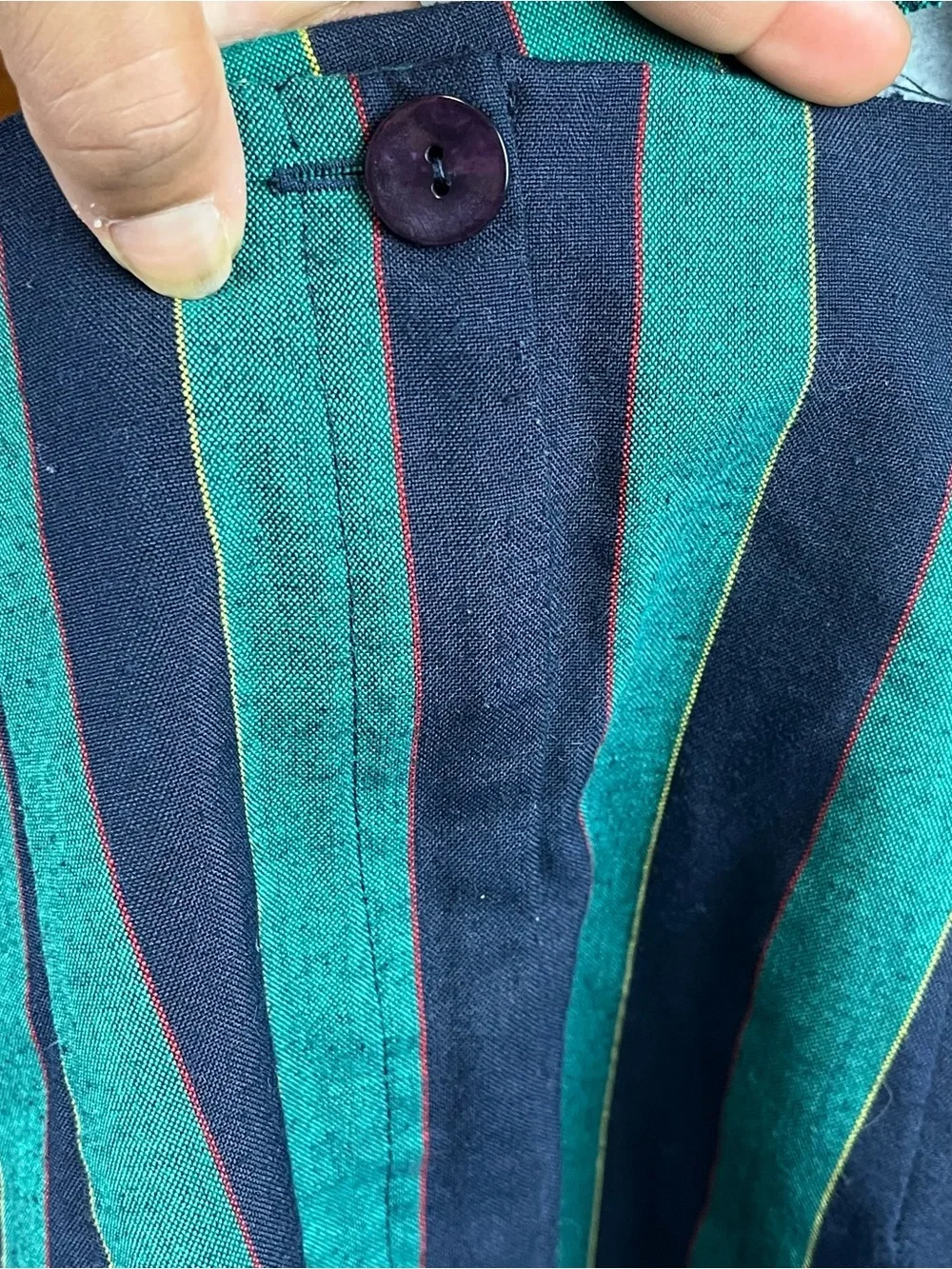 INTERMIX Green and Navy Vertical Stripe Pencil Skirt